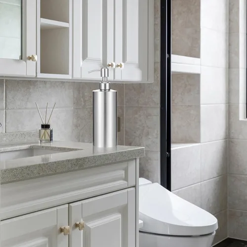 Vista 7 de 2 dispensadores de jabón de níquel cepillado de acero inoxidable (18.6 onzas/18.6 fl oz), botella de jabón líquido de manos para encimera, a prueba