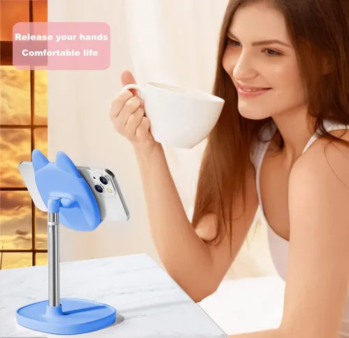 Vista 6 de Lindo soporte de teléfono para gato, soporte para teléfono celular con cabeza de gato para escritorio, ángulo y altura ajustable, compatible