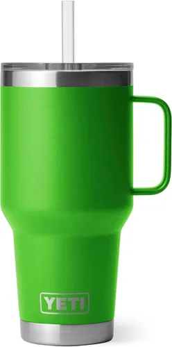 Vista 52 de YETI Rambler - Vaso de 25 onzas con asa y tapa con popote, vaso de viaje para agua, vaso aislado al vacío con asa, acero inoxidable, apicultor