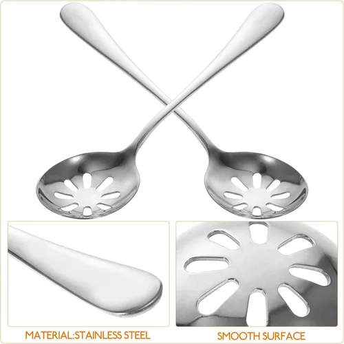 Vista 5 de Luxshiny 2 cucharas de servir, cucharas ranuradas, cucharas perforadas, utensilios de servir de acero inoxidable, cuchara de buffet para bufé, lata