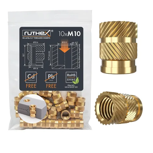 Vista 15 de Ruthex 1/4" Insertos Roscados Cortos - 20 Piezas RX-1/4“-20x6.4 Inserto de Ajuste Térmico de Latón para Partes de Plástico - Pulgadas Tuercas