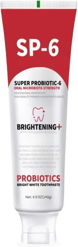 SP-6 Pasta dental blanqueadora probiótica, para blanquear los dientes y la salud de las encías, fórmula mejorada con 6 probióticos, sin flúor, sabor
