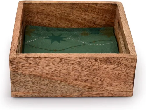 Vista 4 de Servilletero cuadrado de madera de mango con acabado quemado para decoración de restaurantes, accesorios de bar de cocina (7.5 x 7.5 x 2.75 pulgadas)