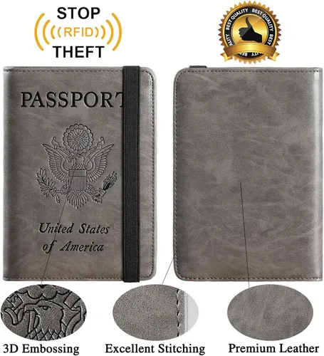 Vista 2 de Funda para pasaporte con bloqueo RFID de piel organizador de documentos de viaje