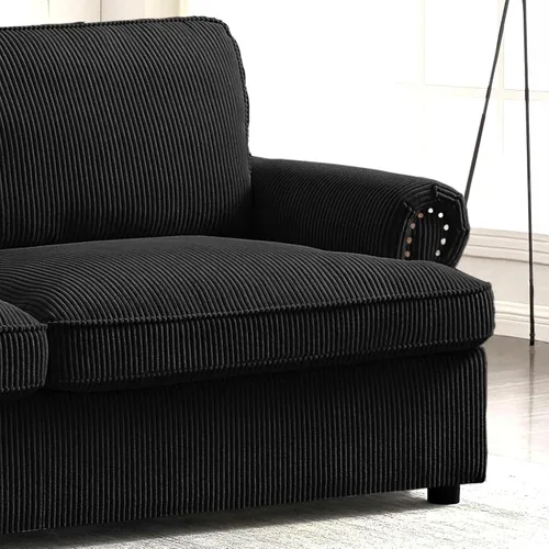 Vista 9 de Sofá cama reversible con cómodo colchón de espuma viscoelástica, sofá extraíble de pana convertible de tamaño matrimonial para sala de estar, Negro