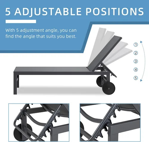 Vista 5 de Shintenchi 2 unidades de tumbonas de exterior con ruedas, sillas reclinables de aluminio para patio con 5 posiciones ajustables, juego de muebles