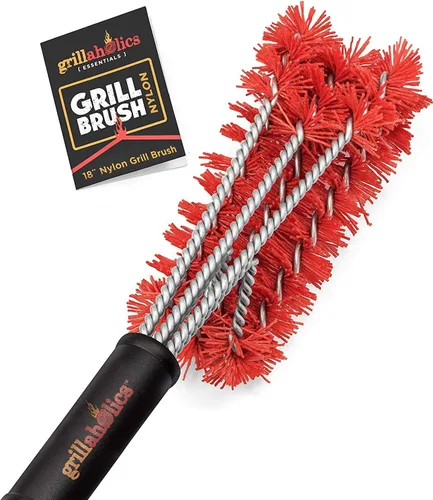 Grillaholics Cepillo de parrilla de nailon Essentials, alternativa sin cerdas, tecnología de limpieza en frío de nailon que limpia entre las rejillas