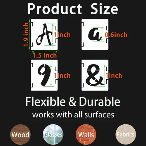 Vista 2 de BAMIDELE Plantillas de letras de 1 pulgada y números, kit de plantillas de dibujo entrelazadas de 66 piezas de plástico reutilizable, plantillas