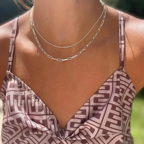 Vista 3 de MIDEEO Collar en capas de oro para mujer, chapado en oro de 14 quilates, cadena en capas, cuerda trenzada brillante, cadena de serpiente simple