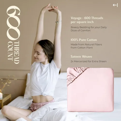 Vista 5 de MAYFAIR LINEN Sábana bajera ajustable 100% de algodón egipcio, tamaño individual, 600 hilos, bolsillo profundo de 16 pulgadas, sábana bajera
