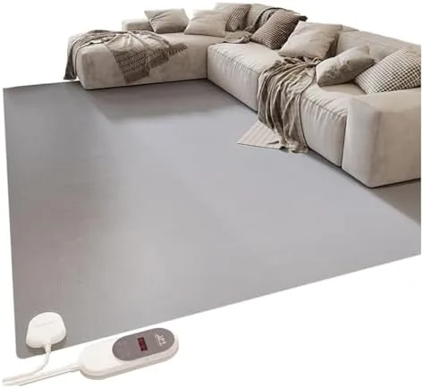Graphene Heated Carpet, Electric Area Rug with Adjustable Temperature Timer, 100x150cm Heated Floor Mat for Home/Office, Energy-Efficient Heating