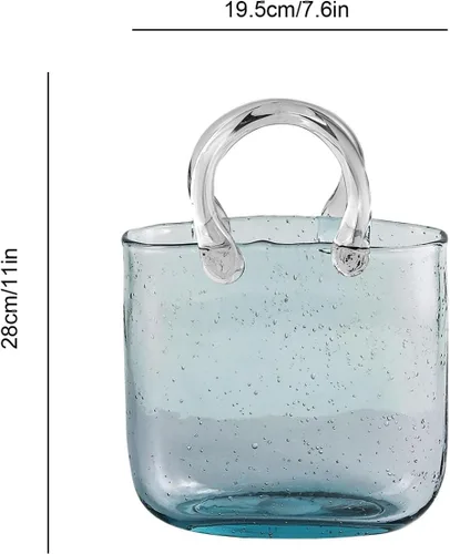 Vista 7 de Jarrón de vidrio para flores, florero de bolsa de vidrio transparente, bolso único de flores, jarrón de peces con asas, jarrón transparente de boca