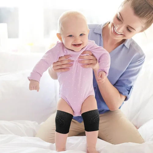 Vista 5 de Haysandy 4 pares de almohadillas antideslizantes para gatear para bebés, rodilleras elásticas ajustables, calentadores de piernas para niños