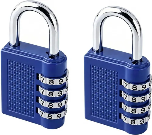 Vista 9 de Candado de combinación de 4 dígitos, cerradura de seguridad impermeable negra, paquete de 2, acero resistente para taquillas de gimnasio escolar