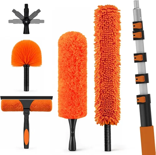 Vista 10 de Kit de limpieza de gran alcance LAANPOLE de 26 pies con plumero de extensión, herramienta de limpieza de ventilador de techo alto para aspas