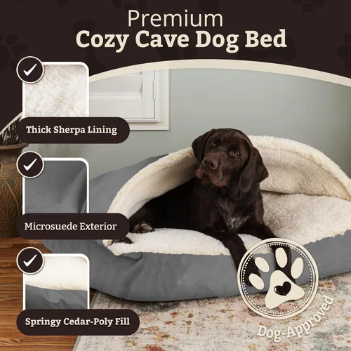 Vista 2 de Snoozer Pet Products Cama de lujo para perros estilo cueva rectangular con microserraje, pequeña, antracita