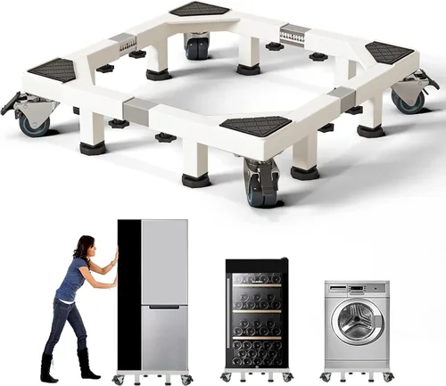 Vista 9 de CHINCHILLA Base de soporte móvil de todo acero inoxidable resistente para refrigerador, soporte de lavadora con ruedas, plataforma de muebles
