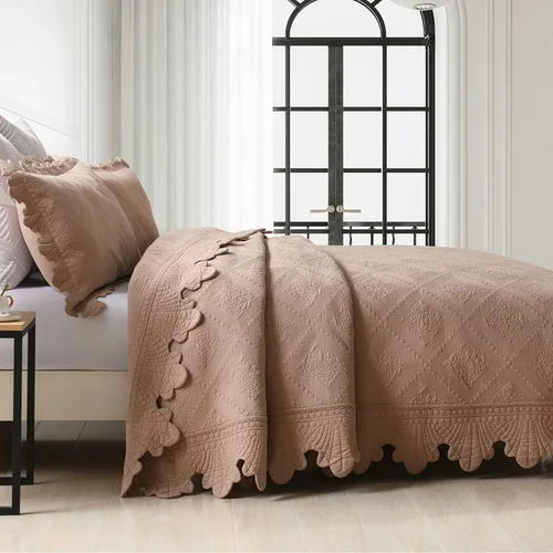 Vista 3 de MarCielo Juego de ropa de cama de 3 piezas, 100 % algodón, juego de colcha de gran tamaño, ligero y bordado, estilo rústico
