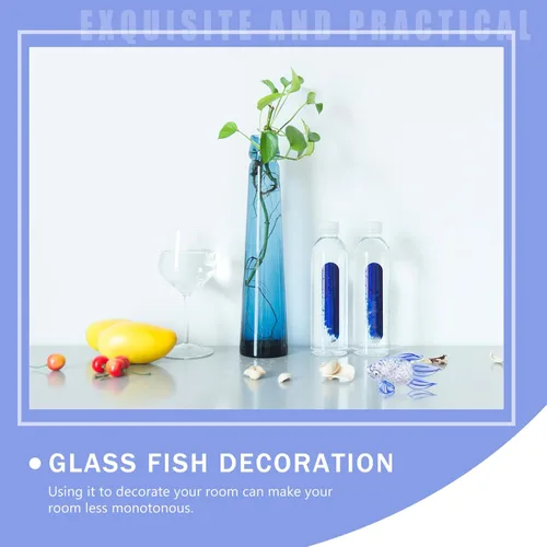 Vista 5 de Lovely Blue Glass Fish Figurine Aquarium Decoration Hand Blown Art Collectible for Home Office Cafe Restaurant