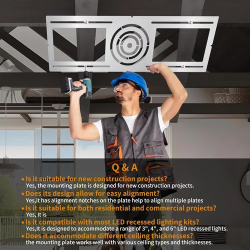 Vista 7 de Placa de montaje de nueva construcción, 3-4-6 pulgadas, kits de carcasa de iluminación empotrada LED, accesorio de soporte de acero plano