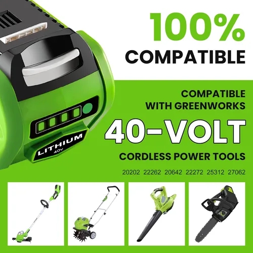 Vista 4 de 2 Packs 6.0Ah 29462 29472 Battery Replacement for Greenworks 40V Battery Compatible with Greenworks 40 Volt Cordless Power Tools(Green)