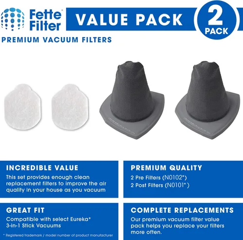 Vista 2 de Fette Filter - Juego de 2 filtros de vacío compatibles con aspiradoras de barra 3 en 1 Eureka NES210, NES212, NES215, NES215A. Comparado