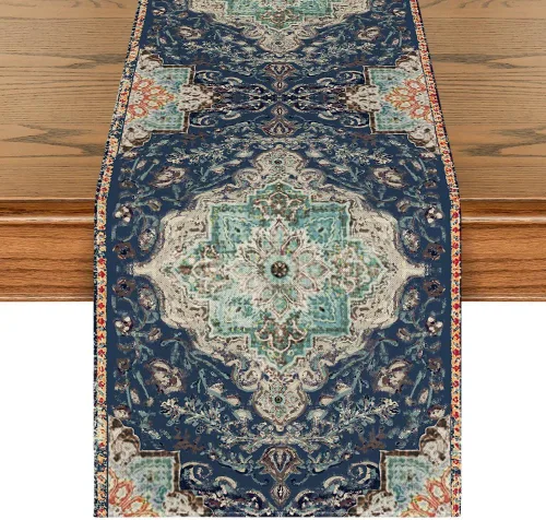 Vista 10 de Artoid Mode Camino de Mesa Estilo Boho Bohemia Naranja, Decoración Mágica de Otoño para Cocina y Comedor de Estilo Rústico y Granja, para Decoración