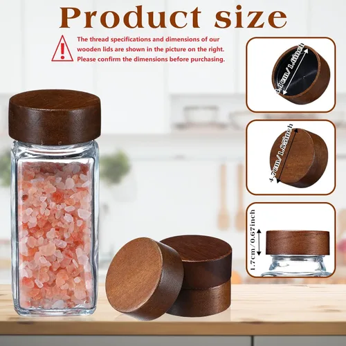 Vista 7 de FillTouch 40 tapas de madera para tarros de especias cuadrados de 4 y 8 onzas, reutilizables, herméticas de madera, tapas para conservas de especias