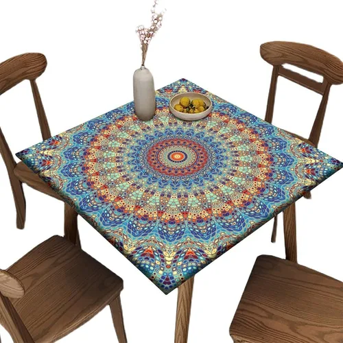 Vista 51 de Mantel redondo ajustable con borde elástico floral azul, mantel con borde elástico de estilo floral pastoral, almohadilla de mesa de poliéster