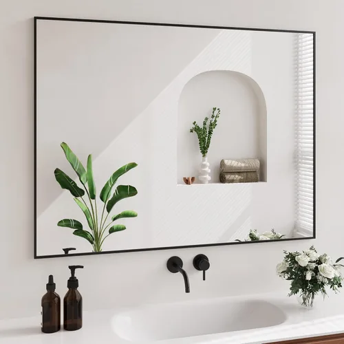 Vista 11 de Koonmi Espejos negros para pared, espejo de baño de 30 x 30 pulgadas, espejo de pared rectangular para sala de estar, dormitorio, baño, se cuelga