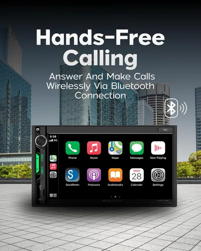 Vista 6 de Soundstream Estéreo de Coche Doble DIN VRCPAA-7DRM – Unidad principal Apple CarPlay y Android Auto de 7 pulgadas, estéreo Bluetooth para coche, AUX