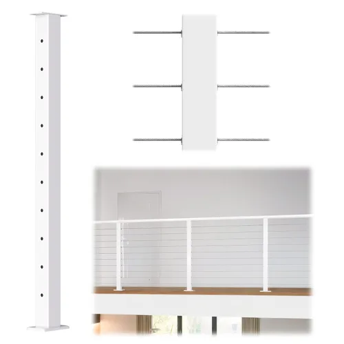 Vista 9 de Muzata Poste de barandilla de cable de esquina de 36 pulgadas, 36 x 2 x 2 pulgadas, solución de esquina perforada en T, montaje en superficie, kit