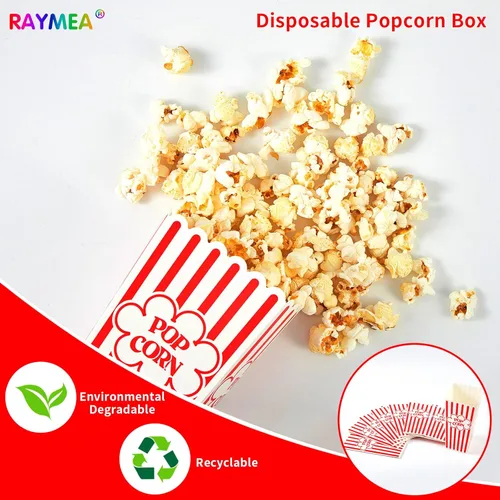 Vista 6 de Contenedores desechables de 46 onzas de cartón a rayas rojas y blancas para noche de cine (paquete de 12)