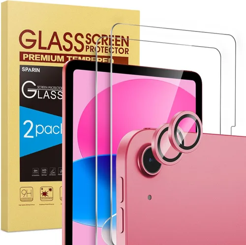 SPARIN Paquete de 2 protectores de pantalla + 2 protectores de lente de cámara para iPad (A16) 11ª/10ª Generación (11”/10.9”) + Protector de lente