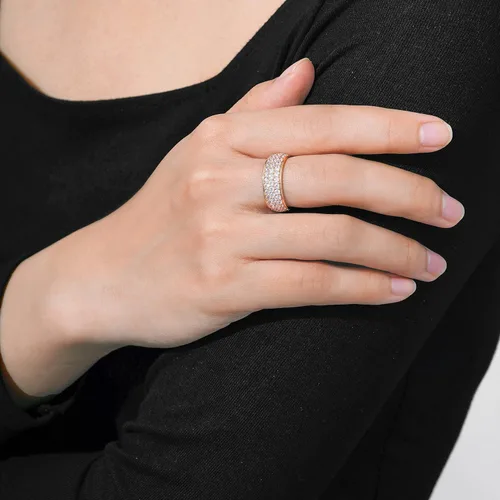 Vista 2 de Tienda Collection Platinum or Gold Plated Sterling Silver 3 Row Pave Ring set with Round Infinite Elements Cubic Zirconia