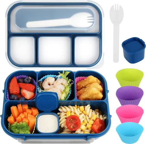MaMix Lonchera Bento para adultos, lonchera para niños, contenedores de almuerzo para adultos, niños, estudiantes, 44.0 fl oz, 4 compartimentos Azul
