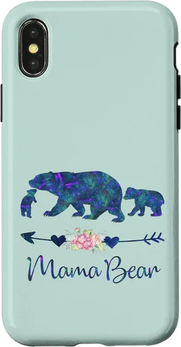 Vista 5 de Teal Blue Purple Floral Mama Bear and Two Cubs Green Mint Case for iPhone 16