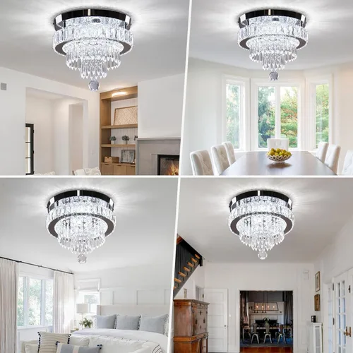 Vista 3 de Candelabro moderno de 11.8 pulgadas de cristal LED empotrado, lámparas de techo redondas para comedor, dormitorio, sala de estar, cocina
