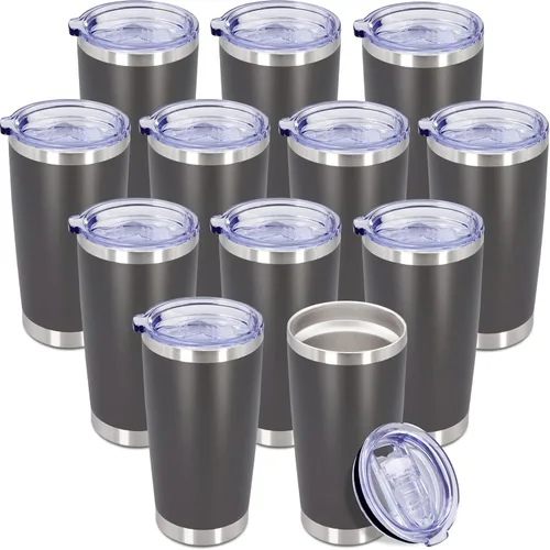 Vista 51 de Vaso de viaje de café de 20 onzas a granel con tapa, acero inoxidable de doble pared aislada al vacío, tazas con recubrimiento en polvo que se