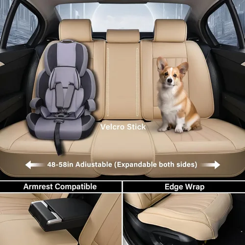 Vista 4 de Coverado Fundas de asiento delantero de automóvil, 2 piezas, protector de asiento de automóvil con soporte lumbar y reposacabezas extraíble, cojín