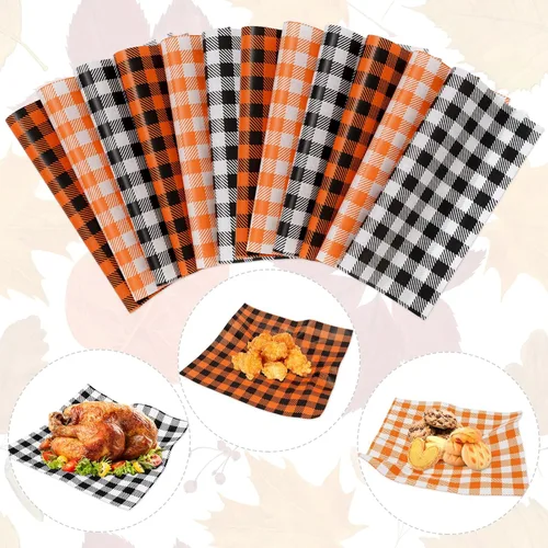 Whaline 150 hojas de papel encerado a cuadros de otoño, a cuadros, papel encerado para delicatessen, a prueba de grasa, envoltura de papel sándwich