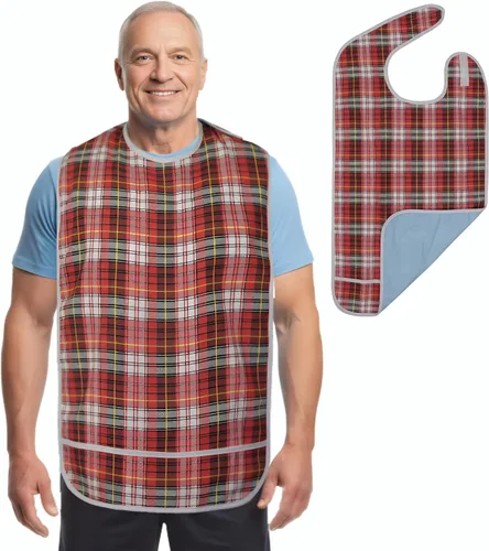 Vista 9 de Modaliv Babero para adultos, protector de ropa reutilizable, impermeable, atrapa migas, lavable a máquina