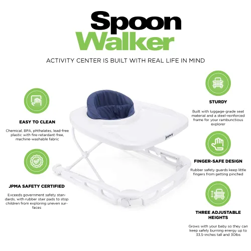 Vista 6 de Andadera Joovy Spoon para bebé y centro de actividad con tres alturas ajustables, bandeja extra grande y capacidad de peso de 13.6 kg - Certificada