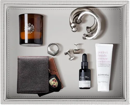 Vista 12 de HofferRuffer Bandeja de Tocador de Cuero Sintético, Elegante Organizador de Almacenamiento de Escritorio, Bandeja Decorativa Multiusos para Perfume