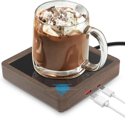 Vista 9 de Calentador de taza de café con 2 puertos de carga USB: calentador de cera de vela de apagado automático, accesorios de café para bebidas calentadas