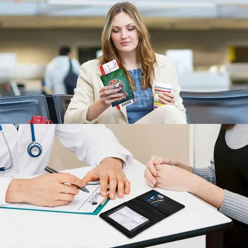 Vista 6 de Funda de cuero para pasaporte, cartera de viaje, organizador de documentos, protector para mujeres, cartera de pasaporte para hombres y niños