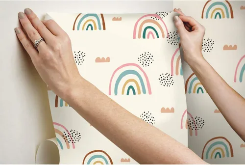 Vista 4 de RoomMates RMK11730RL Taupe Rainbow's End Peel and Stick Wallpaper