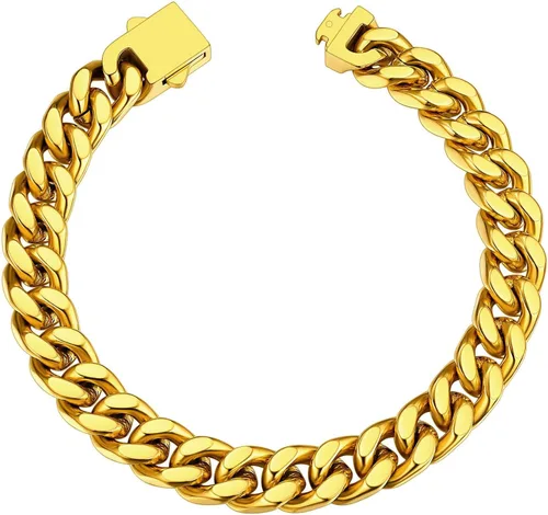 Vista 9 de ChainsHouse - Pulsera de eslabones cubanos de acero inoxidable para hombre, 5mm/7mm/9mm/12mm de ancho, 7.5"/8.3"/9" de largo, cadena chapada en oro