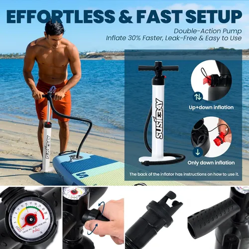 Vista 6 de Tabla de remo inflable con accesorios de SUP, tablas de remo inflables para adultos y jóvenes, cubierta de EVA antideslizante, postura amplia, bomba