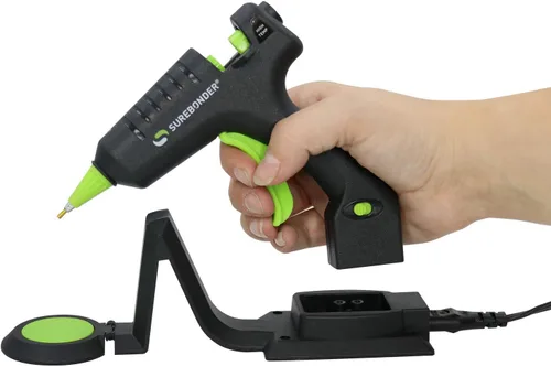 Vista 2 de Surebonder Mini pistola de pegamento caliente de alta temperatura inalámbrica/con cable con punta de detalle, 20 vatios, recarga con soporte